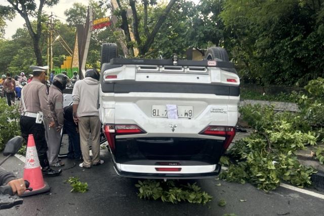 Kecelakaan di Jalan Sudirman Pekanbaru, Dua Mobil dan Dua Pohon Jadi Korban