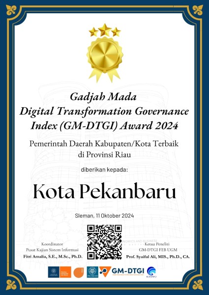 Terima Penghargaan GM-DTGI Award 2024, Pemko Pekanbaru Akan Terus Memaksimalkan Pelaksanaan Tranformasi Digital dalam Pelayanan Kepada Masyarakat