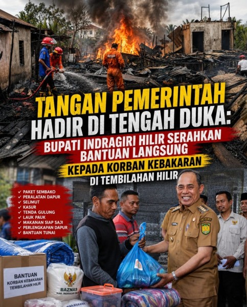 TANGAN PEMERINTAH HADIR DI TENGAH DUKA: BUPATI INDRAGIRI HILIR SERAHKAN BANTUAN LANGSUNG KEPADA KORBAN KEBAKARAN DI TEMBILAHAN HILIR