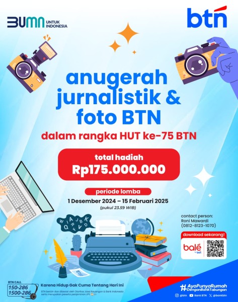 BTN Gelar Anugerah Jurnalistik dengan Tema Regulasi yang Mendukung Program 3 Juta Rumah di Indonesia