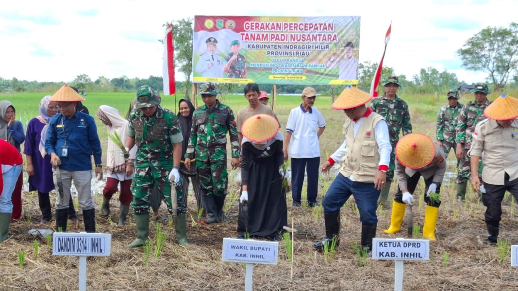 Dandim 0314/Inhil Pimpin Penanaman Padi Serentak untuk Dukung Swasembada Pangan