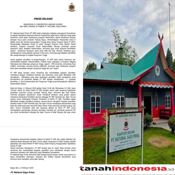 Manajemen PT National Sago Prima Tegaskan Prosedur Penelitian Harus Dipatuhi