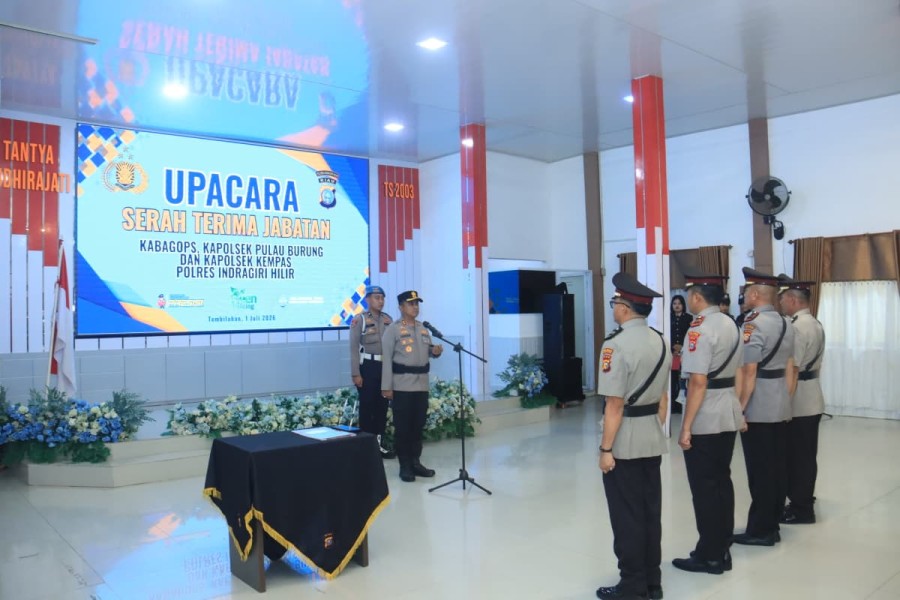 Polres Inhil Gelar Upacara Sertijab Kabagops, Kapolsek Pulau Burung dan Kapolsek Kempas