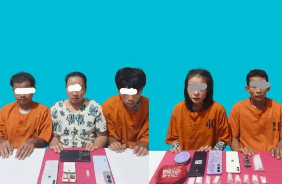 Polres Pelalawan Amankan Lima Pengedar Sabu, Dua Pelaku Diantaranya Wanita