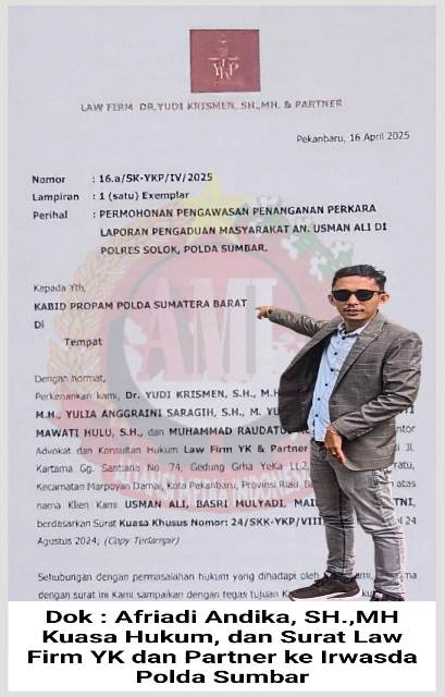 Diduga Tak Profesional Tangani Kasus, Law Firm YK & Partner Layangkan Surat ke Polda Sumbar