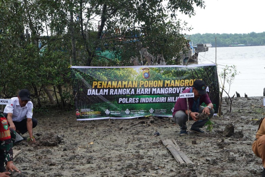 Polsek Pulau Burung Gelar Penanaman Mangrove Peringati Hari Mangrove Sedunia 2026