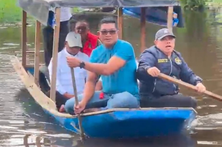 Tinjau Warga Korban Banjir Desa Sering, Bupati Pelalawan Beri Bantuan Sembako