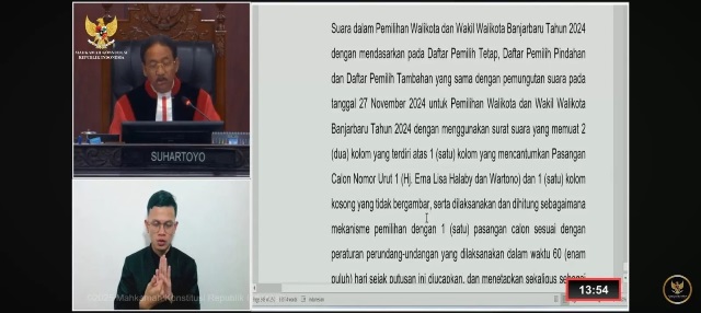 MK Putuskan Pemungutan Suara Ulang di Banjarbaru, Lisa-Wartono Melawan Kotak Kosong