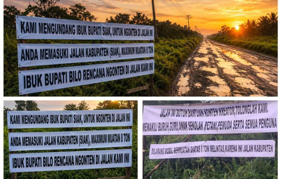 Protes Unik Warga Sungai Rawa: Undang Bupati Siak Ngonten di Jalan Rusak Akibat Truk Berat