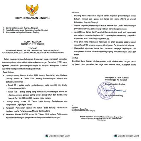 Bupati Kuansing: Kita Kehilangan Rp2,4 Triliun per Tahun dari Tambang Ilegal
