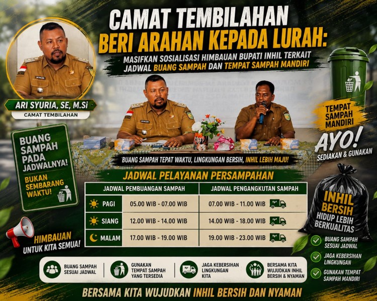 Camat Tembilahan Beri Arahan kepada Lurah: Masifkan Sosialisasi Himbauan Bupati Inhil terkait Jadwal Buang Sampah dan Tempat Sampah Mandiri