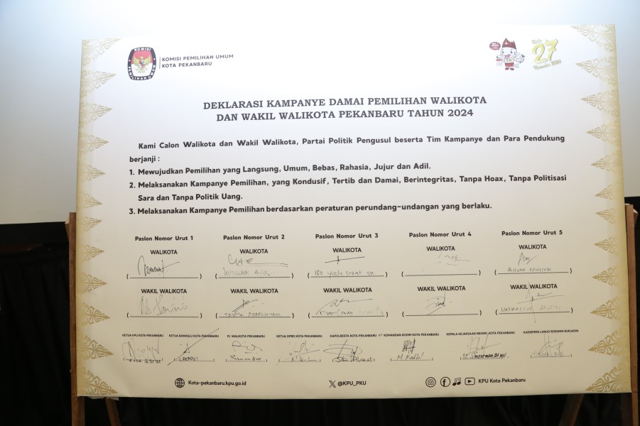 Seluruh Kandidat Pilwako Pekanbaru 2024 Jalani Deklarasi Kampanye Damai