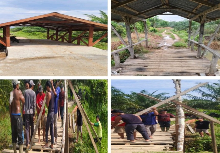 Pemdes Tanjung Danau Bersama Masyarakat Bangun dan Perbaiki Jembatan Kayu untuk Akses Perkebunan