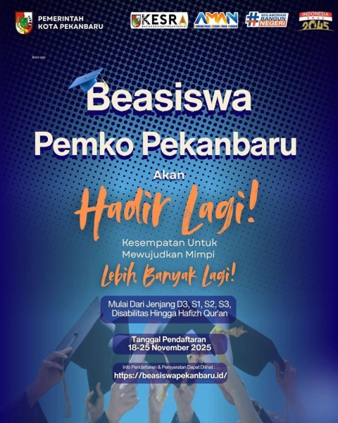 Kabar Gembira, Pendaftaran Bantuan Beasiswa Pemko Pekanbaru Dibuka