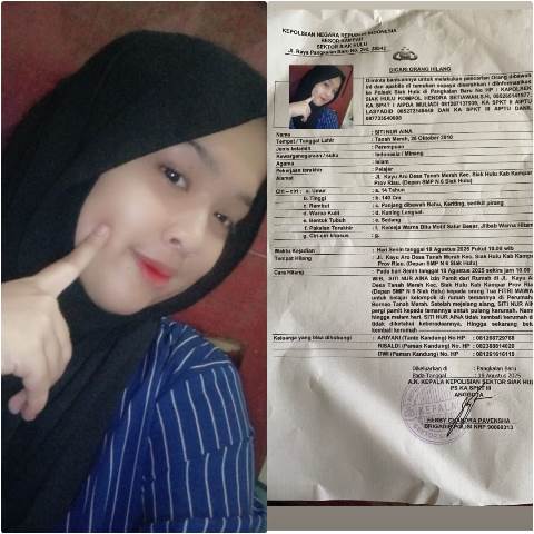 Kampar Geger, Siswi Bernama Siti Nur Aina Tak Pulang Usai Belajar Kelompok