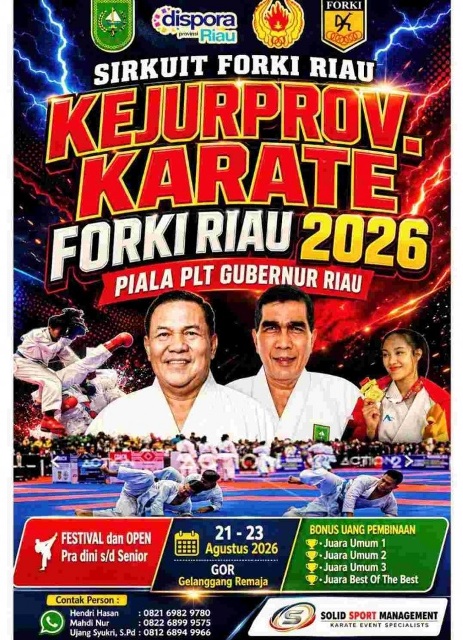 FORKI Riau Gelar Kejurprov Karate 2026 Piala Plt Gubernur, Digelar 21–23 Agustus di Pekanbaru