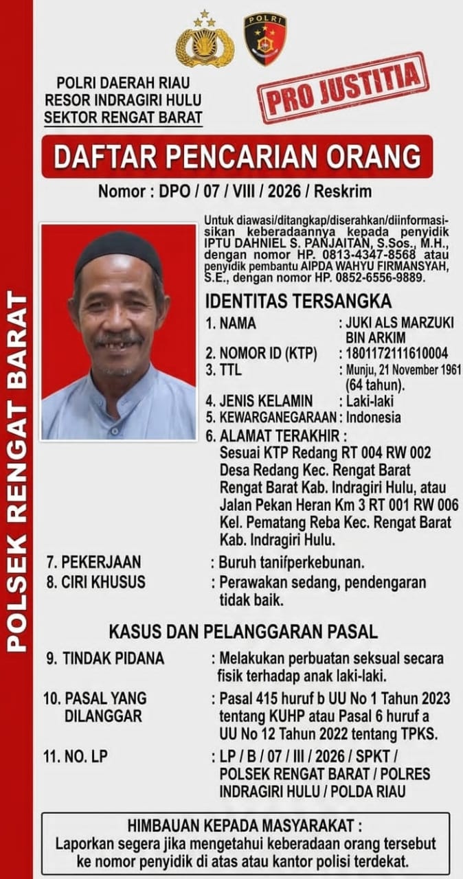 DPO Kasus Dugaan Kekerasan Seksual Anak di Inhu Masih Diburu Polisi